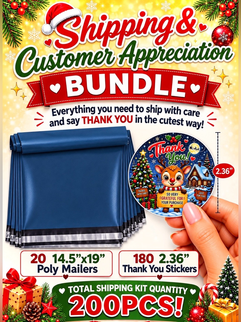 200PC Bundle 20 14”x19” Poly Mailers & 180 2.36” Stickers - Picture 1 of 3